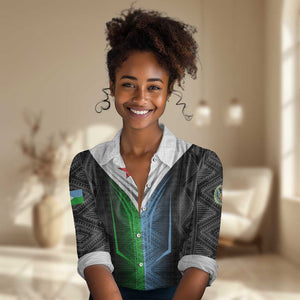 Djibouti Africa Women Casual Shirt Tribal Geometry Meets National Colors and Red Star Boldness