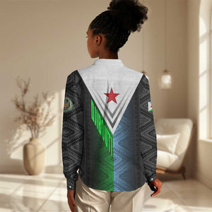 Djibouti Africa Women Casual Shirt Tribal Geometry Meets National Colors and Red Star Boldness
