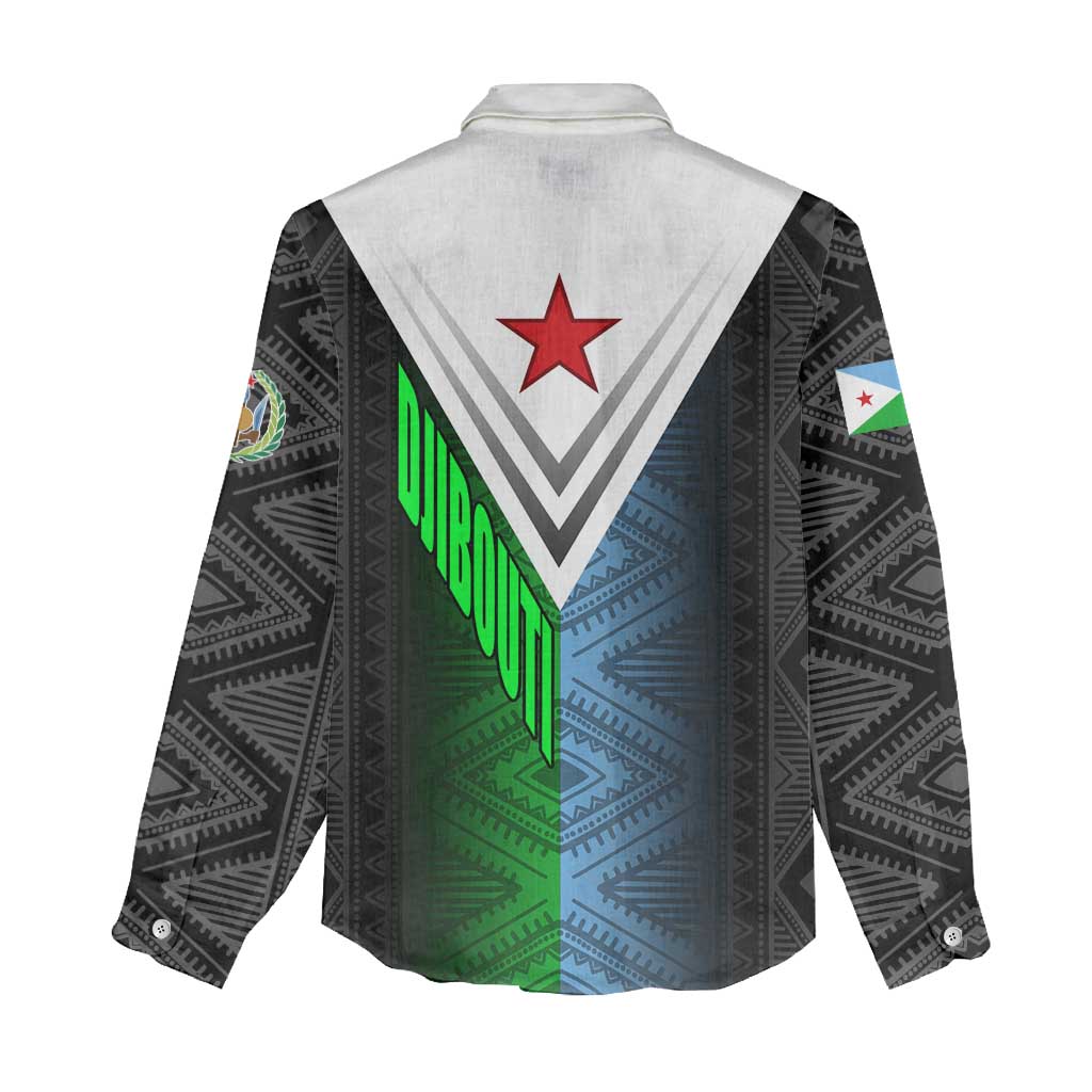 Djibouti Africa Women Casual Shirt Tribal Geometry Meets National Colors and Red Star Boldness