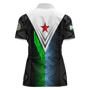 Djibouti Africa Women Polo Shirt Tribal Geometry Meets National Colors and Red Star Boldness