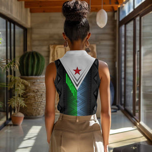 Djibouti Africa Women Sleeveless Polo Shirt Tribal Geometry Meets National Colors and Red Star Boldness