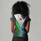 Djibouti Africa Women V-Neck T-Shirt Tribal Geometry Meets National Colors and Red Star Boldness