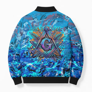 Prince Hall Freemasonry Bomber Puffer Jacket Compasses Masonic Art - Urban Graffiti Style
