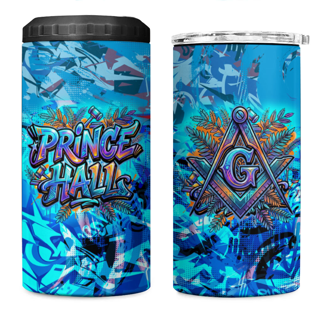 Prince Hall Freemasonry 4 in 1 Can Cooler Tumbler Compasses Masonic Art - Urban Graffiti Style