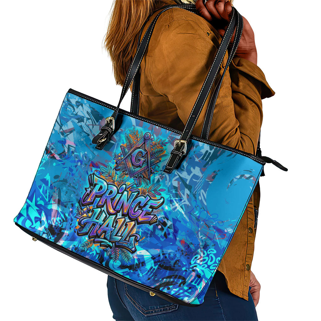 Prince Hall Freemasonry Leather Tote Bag Compasses Masonic Art - Urban Graffiti Style