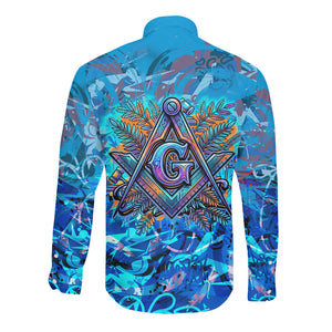 Prince Hall Freemasonry Long Sleeve Button Shirt Compasses Masonic Art - Urban Graffiti Style