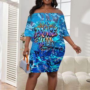 Prince Hall Freemasonry Off Shoulder Short Dress Compasses Masonic Art - Urban Graffiti Style