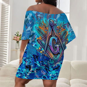Prince Hall Freemasonry Off Shoulder Short Dress Compasses Masonic Art - Urban Graffiti Style