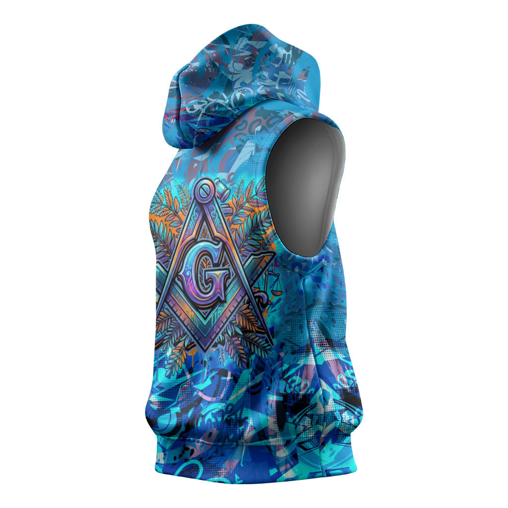Prince Hall Freemasonry Sleeveless Hoodie Compasses Masonic Art - Urban Graffiti Style