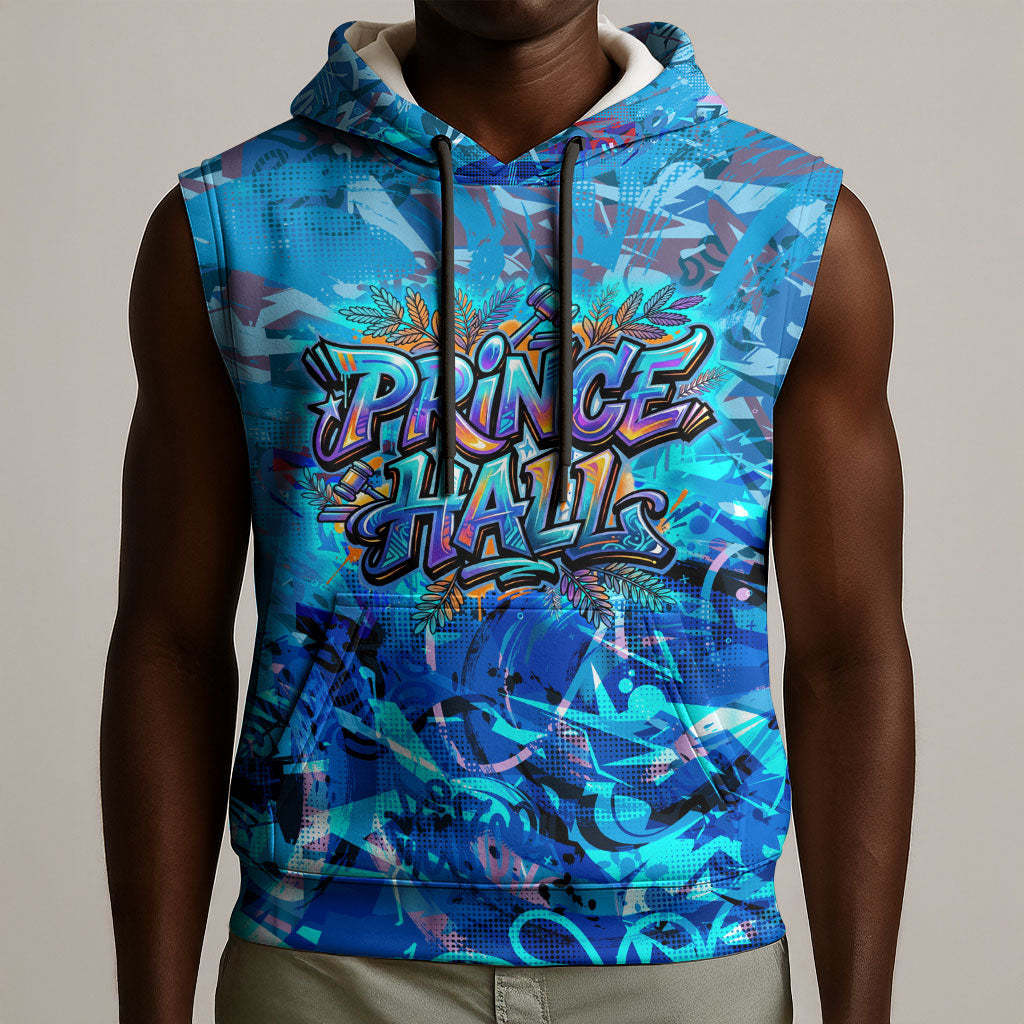 Prince Hall Freemasonry Sleeveless Hoodie Compasses Masonic Art - Urban Graffiti Style