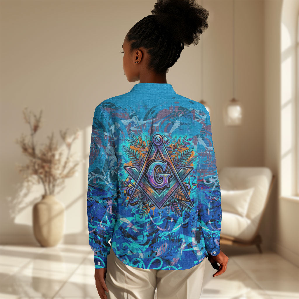 Prince Hall Freemasonry Women Casual Shirt Compasses Masonic Art - Urban Graffiti Style
