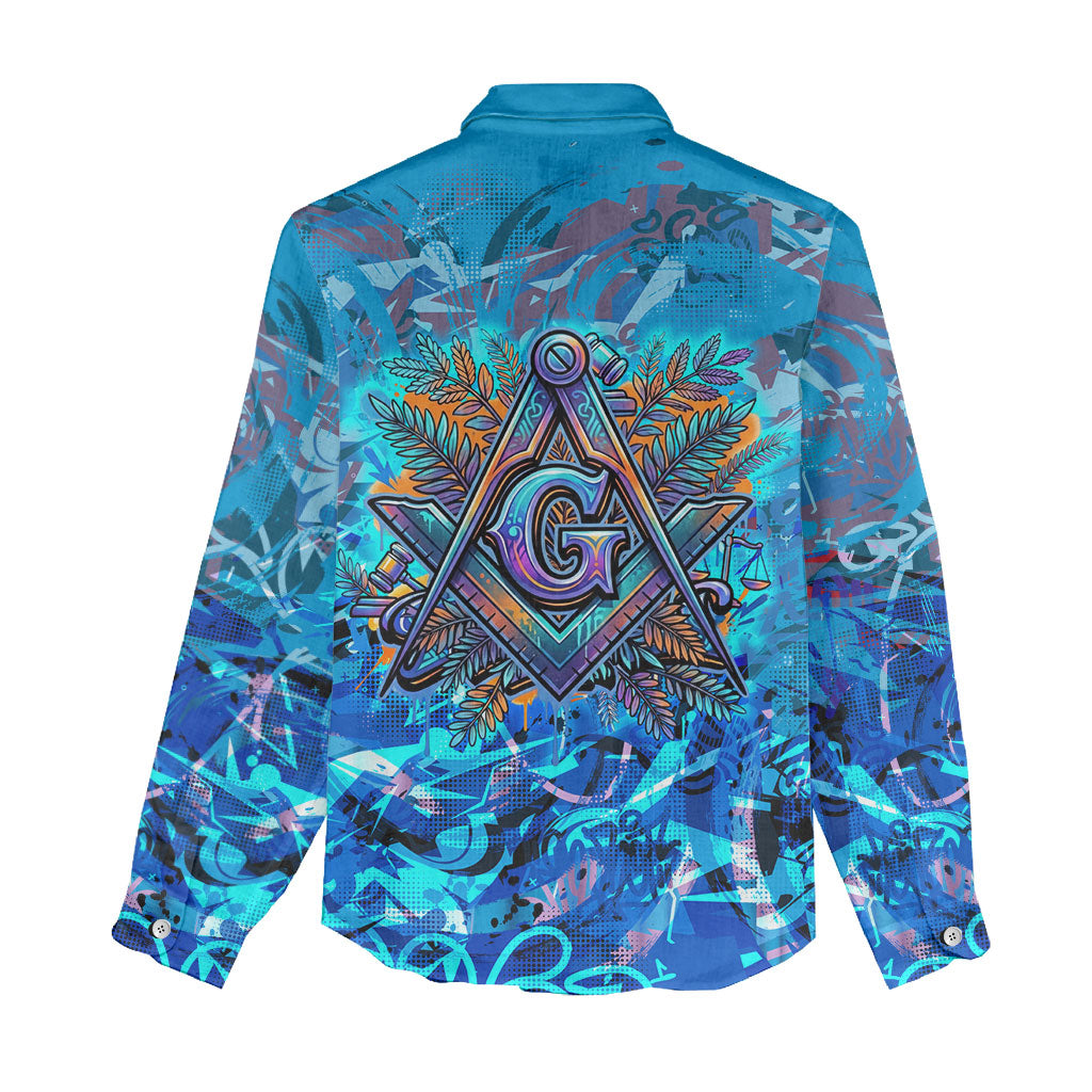 Prince Hall Freemasonry Women Casual Shirt Compasses Masonic Art - Urban Graffiti Style
