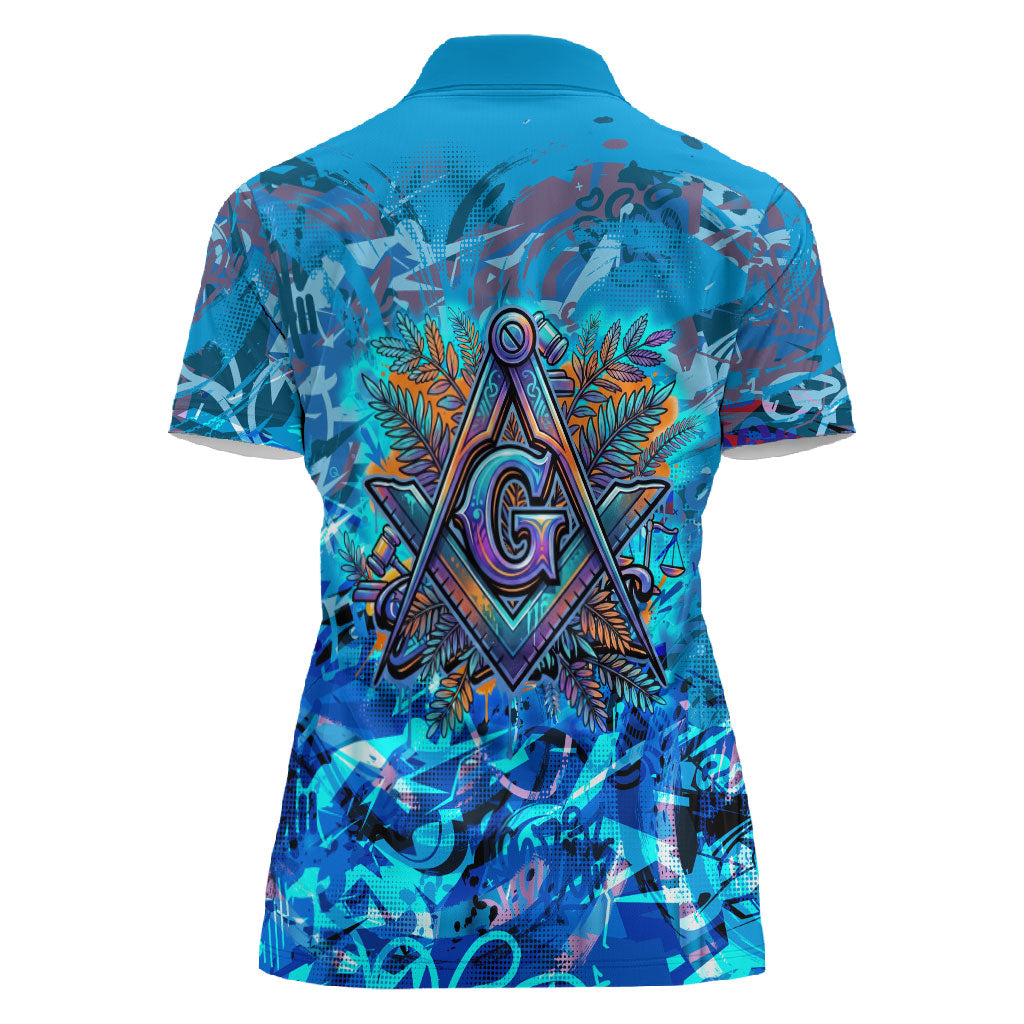 Prince Hall Freemasonry Women Polo Shirt Compasses Masonic Art - Urban Graffiti Style