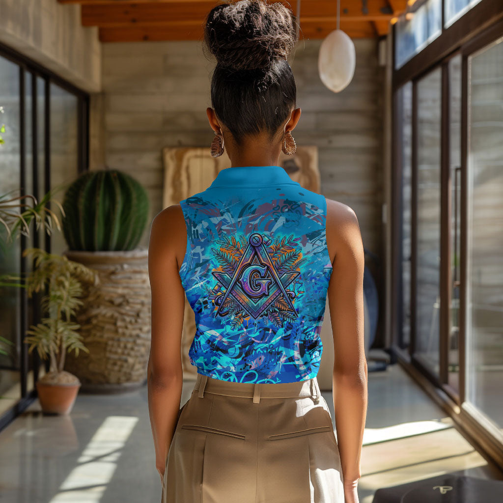 Prince Hall Freemasonry Women Sleeveless Polo Shirt Compasses Masonic Art - Urban Graffiti Style