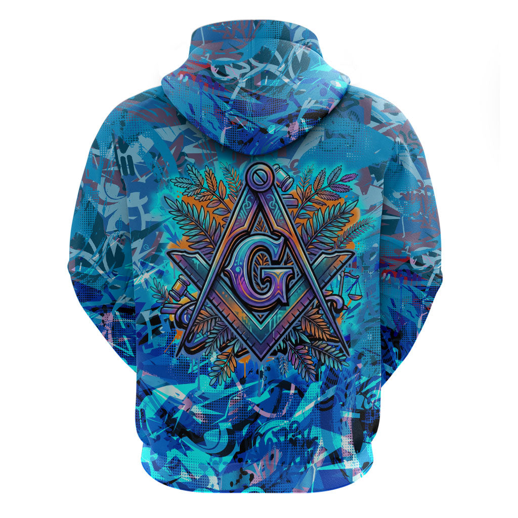 Prince Hall Freemasonry Zip Hoodie Compasses Masonic Art - Urban Graffiti Style