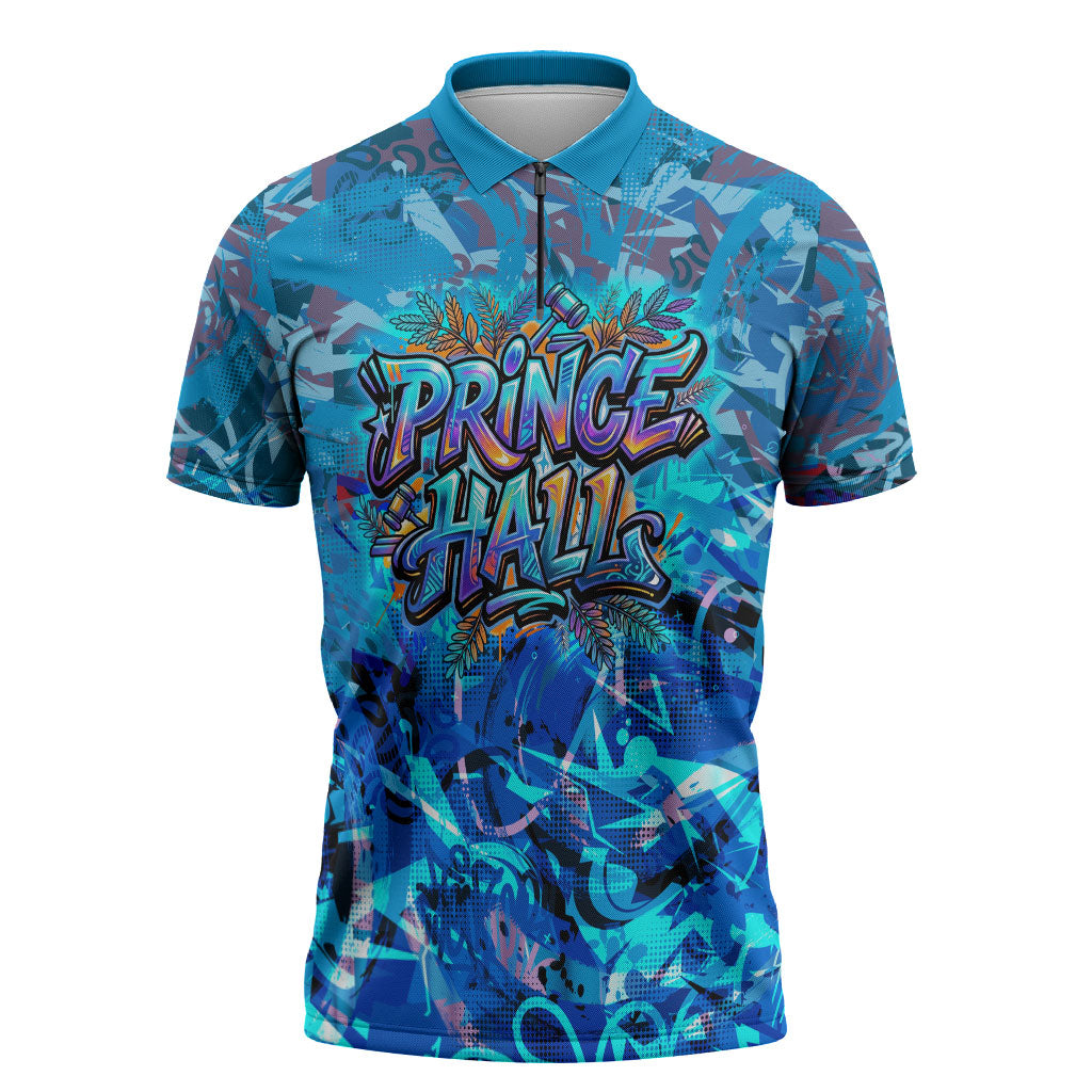 Prince Hall Freemasonry Zipper Polo Shirt Compasses Masonic Art - Urban Graffiti Style
