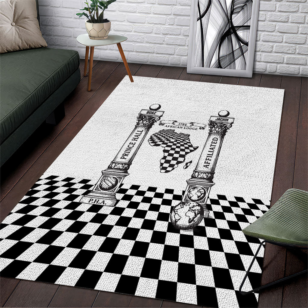Prince Hall Affiliated Freemasonry Area Rug Classic Masonic Pillars Boaz Jachin Checkerboard Africa Map