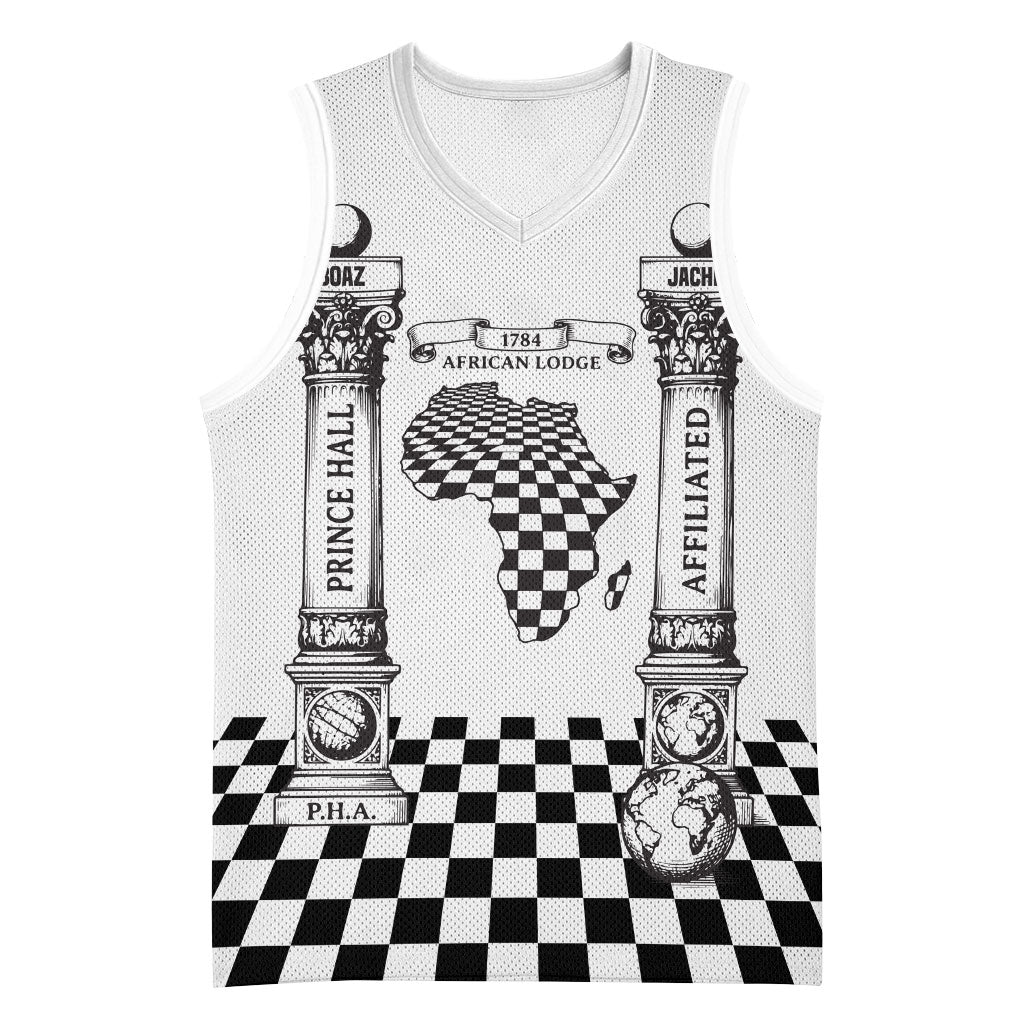 Prince Hall Affiliated Freemasonry Basketball Jersey Classic Masonic Pillars Boaz Jachin Checkerboard Africa Map