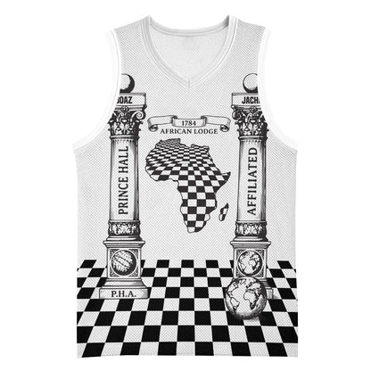 Prince Hall Affiliated Freemasonry Basketball Jersey Classic Masonic Pillars Boaz Jachin Checkerboard Africa Map
