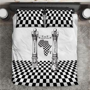 Prince Hall Affiliated Freemasonry Bedding Set Classic Masonic Pillars Boaz Jachin Checkerboard Africa Map