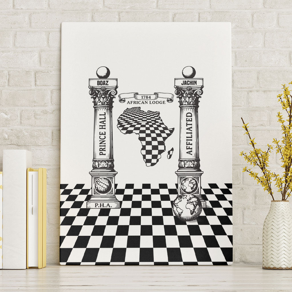 Prince Hall Affiliated Freemasonry Canvas Wall Art Classic Masonic Pillars Boaz Jachin Checkerboard Africa Map