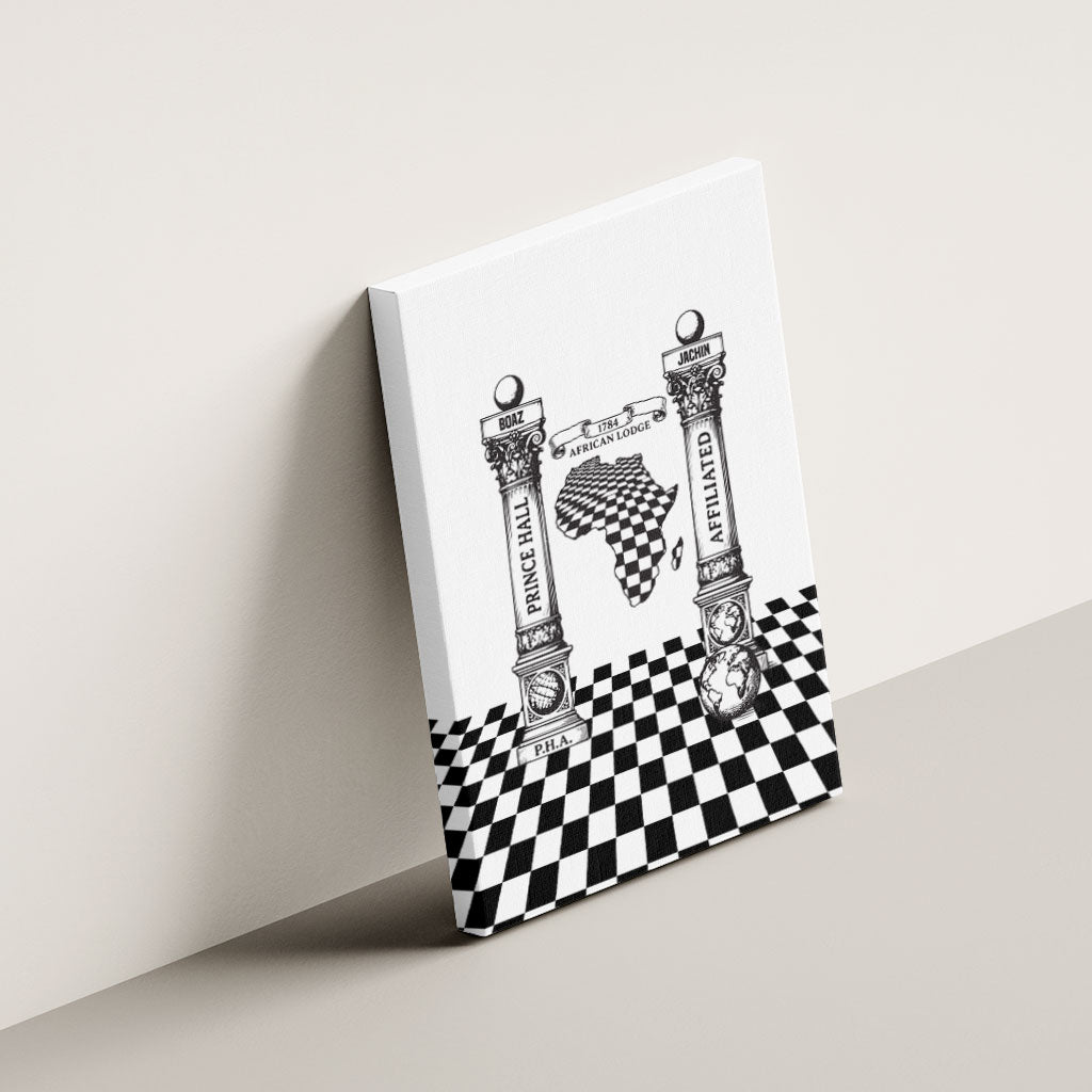 Prince Hall Affiliated Freemasonry Canvas Wall Art Classic Masonic Pillars Boaz Jachin Checkerboard Africa Map