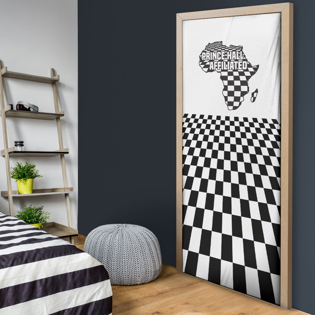 Prince Hall Affiliated Freemasonry Door Cover Classic Masonic Pillars Boaz Jachin Checkerboard Africa Map