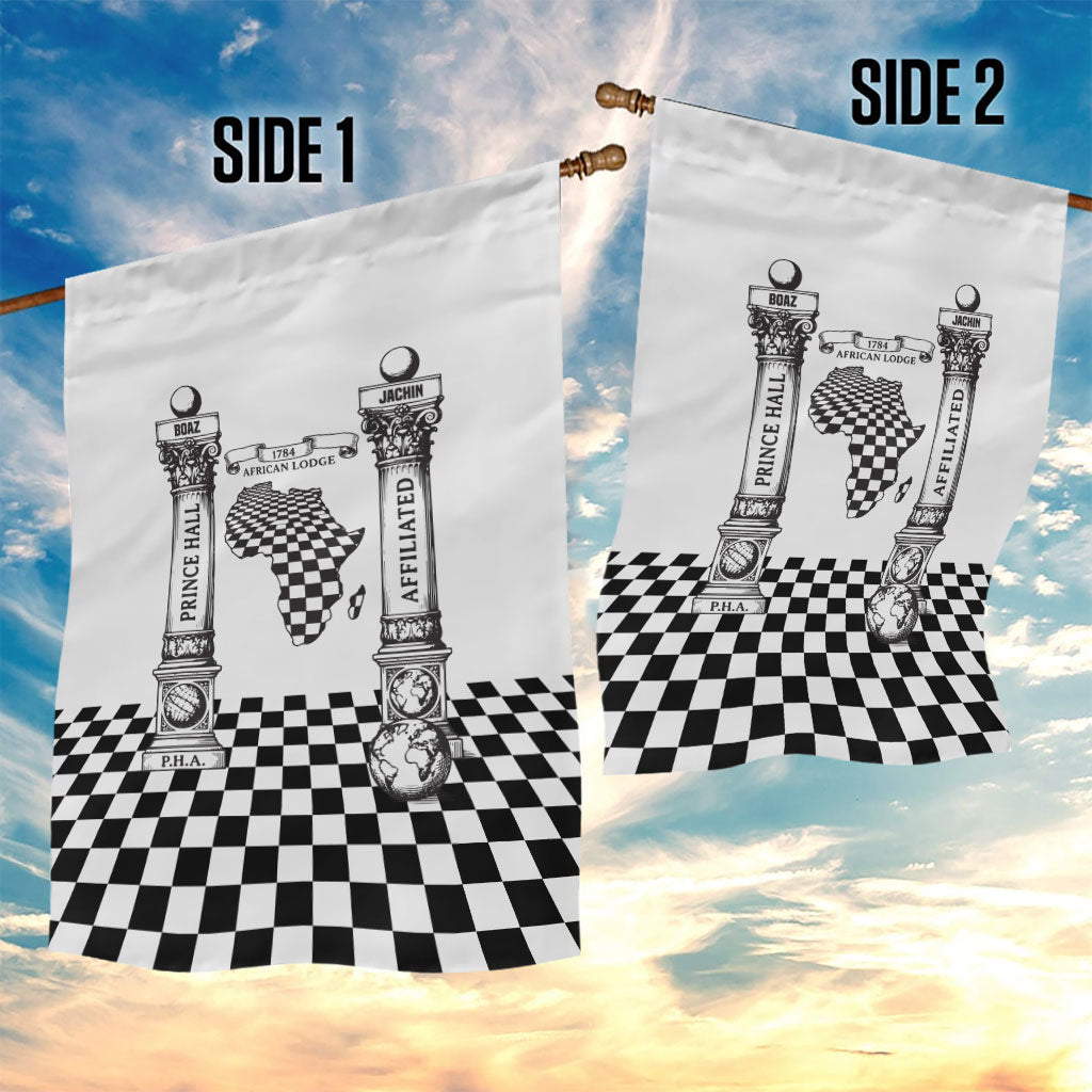 Prince Hall Affiliated Freemasonry Garden Flag Classic Masonic Pillars Boaz Jachin Checkerboard Africa Map