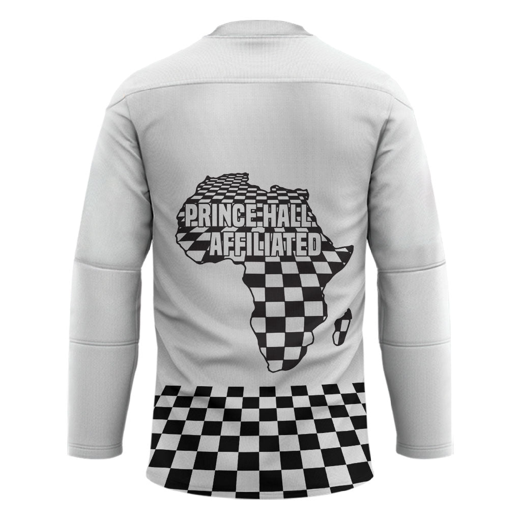 Prince Hall Affiliated Freemasonry Hockey Jersey Classic Masonic Pillars Boaz Jachin Checkerboard Africa Map