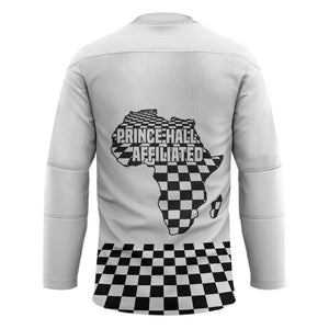 Prince Hall Affiliated Freemasonry Hockey Jersey Classic Masonic Pillars Boaz Jachin Checkerboard Africa Map