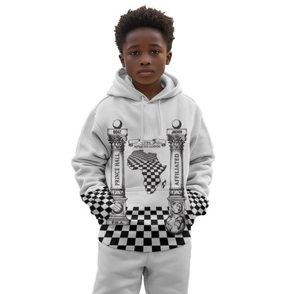 Prince Hall Affiliated Freemasonry Kid Hoodie Classic Masonic Pillars Boaz Jachin Checkerboard Africa Map