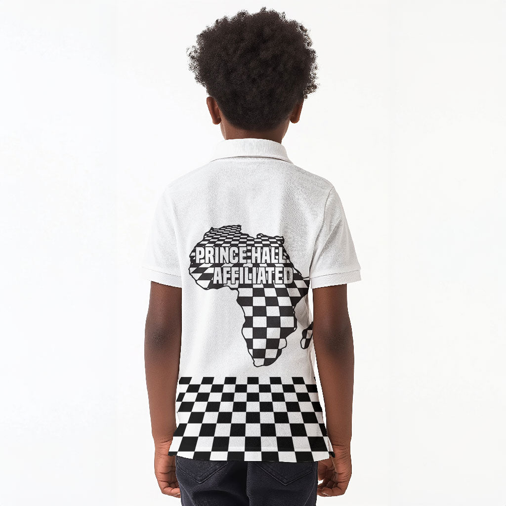 Prince Hall Affiliated Freemasonry Kid Polo Shirt Classic Masonic Pillars Boaz Jachin Checkerboard Africa Map