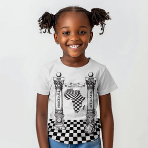 Prince Hall Affiliated Freemasonry Kid T shirt Classic Masonic Pillars Boaz Jachin Checkerboard Africa Map