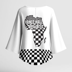 Prince Hall Affiliated Freemasonry Kimono Sleeve Blouse Classic Masonic Pillars Boaz Jachin Checkerboard Africa Map