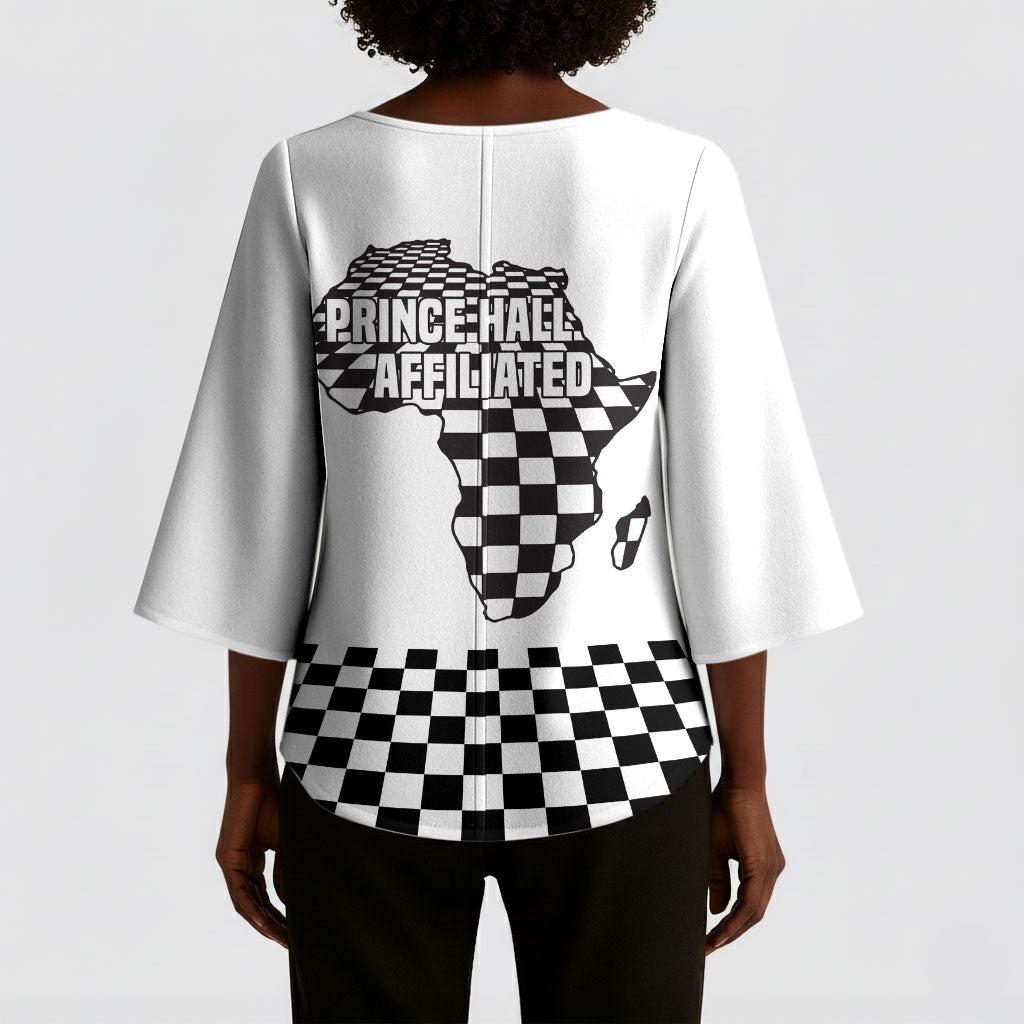 Prince Hall Affiliated Freemasonry Kimono Sleeve Blouse Classic Masonic Pillars Boaz Jachin Checkerboard Africa Map