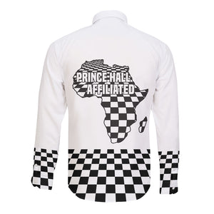 Prince Hall Affiliated Freemasonry Long Sleeve Button Shirt Classic Masonic Pillars Boaz Jachin Checkerboard Africa Map