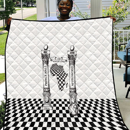 Prince Hall Affiliated Freemasonry Quilt Classic Masonic Pillars Boaz Jachin Checkerboard Africa Map