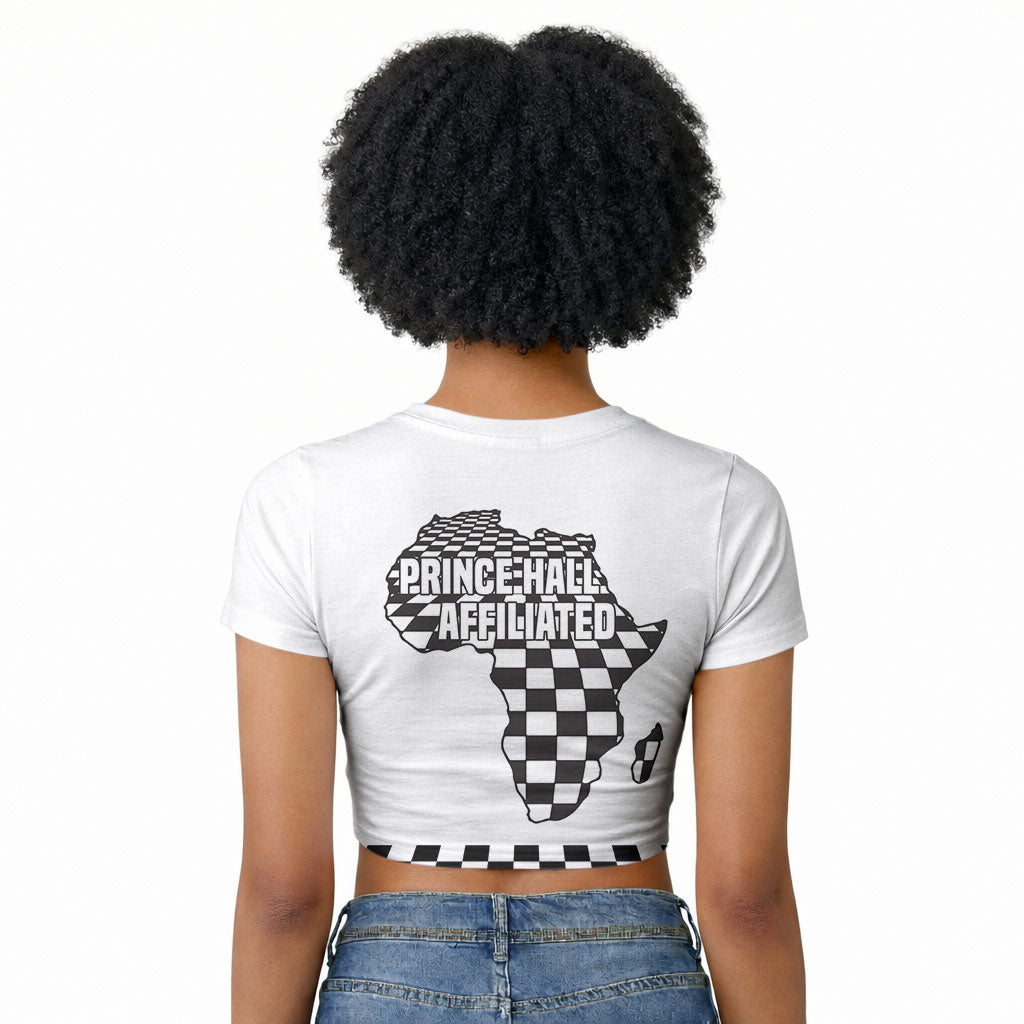 Prince Hall Affiliated Freemasonry Raglan Cropped T shirt Classic Masonic Pillars Boaz Jachin Checkerboard Africa Map