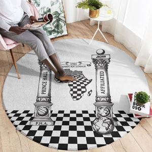 Prince Hall Affiliated Freemasonry Round Carpet Classic Masonic Pillars Boaz Jachin Checkerboard Africa Map