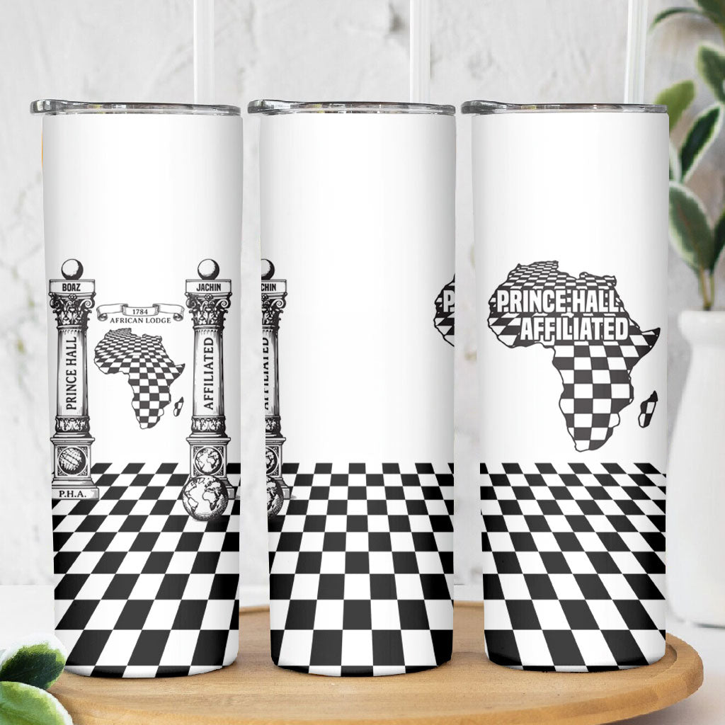 Prince Hall Affiliated Freemasonry Skinny Tumbler Classic Masonic Pillars Boaz Jachin Checkerboard Africa Map