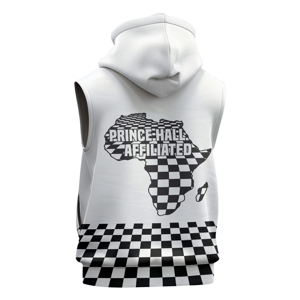 Prince Hall Affiliated Freemasonry Sleeveless Zip Hoodie Classic Masonic Pillars Boaz Jachin Checkerboard Africa Map