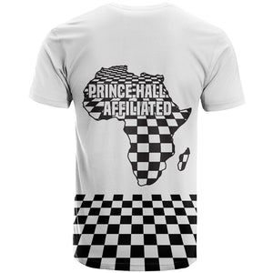 Prince Hall Affiliated Freemasonry T shirt Classic Masonic Pillars Boaz Jachin Checkerboard Africa Map