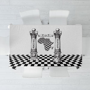 Prince Hall Affiliated Freemasonry Tablecloth Classic Masonic Pillars Boaz Jachin Checkerboard Africa Map