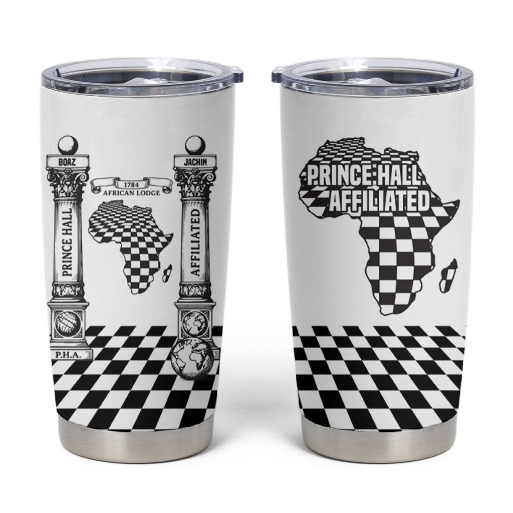 Prince Hall Affiliated Freemasonry Tumbler Cup Classic Masonic Pillars Boaz Jachin Checkerboard Africa Map