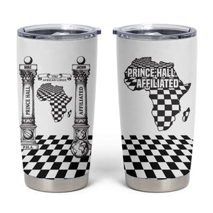 Prince Hall Affiliated Freemasonry Tumbler Cup Classic Masonic Pillars Boaz Jachin Checkerboard Africa Map
