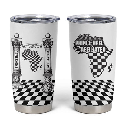 Prince Hall Affiliated Freemasonry Tumbler Cup Classic Masonic Pillars Boaz Jachin Checkerboard Africa Map