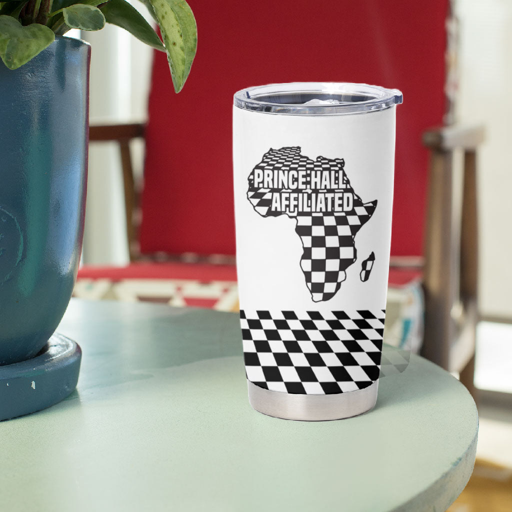 Prince Hall Affiliated Freemasonry Tumbler Cup Classic Masonic Pillars Boaz Jachin Checkerboard Africa Map