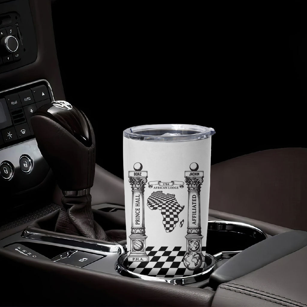 Prince Hall Affiliated Freemasonry Tumbler Cup Classic Masonic Pillars Boaz Jachin Checkerboard Africa Map