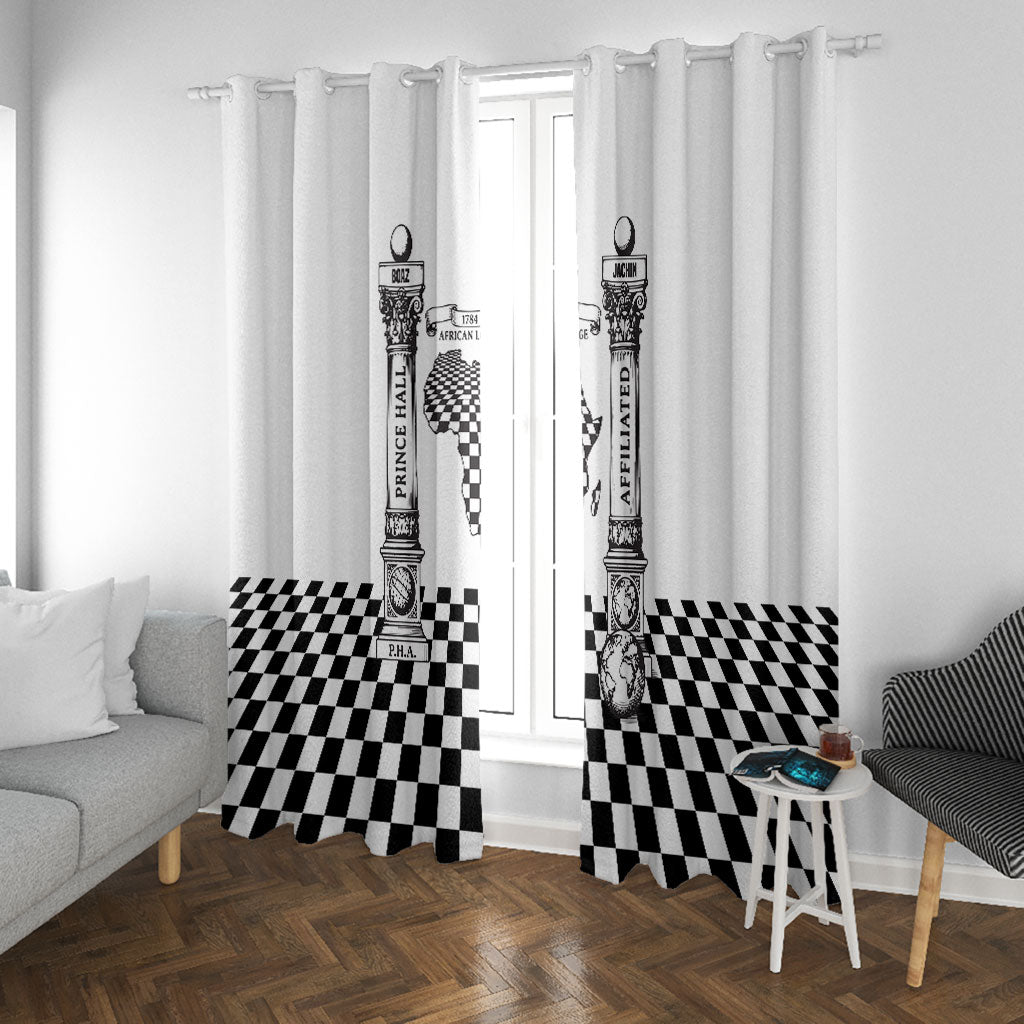 Prince Hall Affiliated Freemasonry Window Curtain Classic Masonic Pillars Boaz Jachin Checkerboard Africa Map