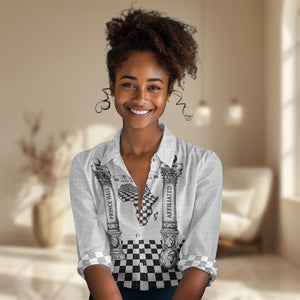 Prince Hall Affiliated Freemasonry Women Casual Shirt Classic Masonic Pillars Boaz Jachin Checkerboard Africa Map
